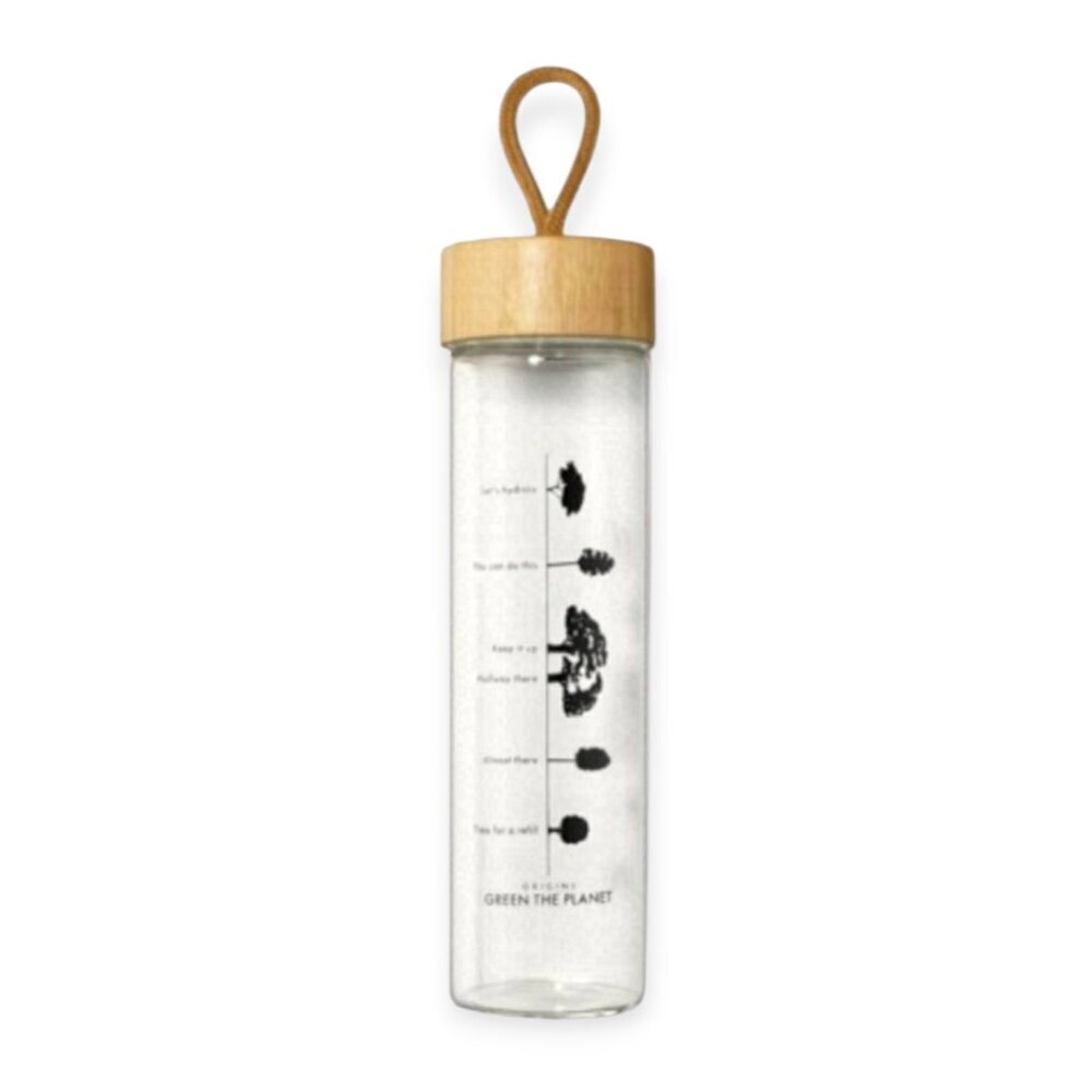 Origins Glass Water Bottle 16oz Eco Friendly Bamboo Lid Reusable Drinkware